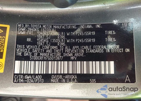 2016 Toyota Highlander Hybrid Ltd Platinum из США, поврежденный, VIN 5TDDCRFH7GS013877